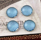 10pcs, 12mm Cabochons, in striped print navy