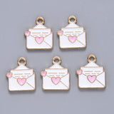 2pcs, Alloy Enamel Pendants, Envelope with heart, Light Gold in PearlPink