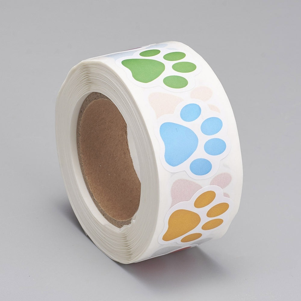 1 roll (500pcs/roll), 25mm, Paw Print Stickers Labels in Multi-colour