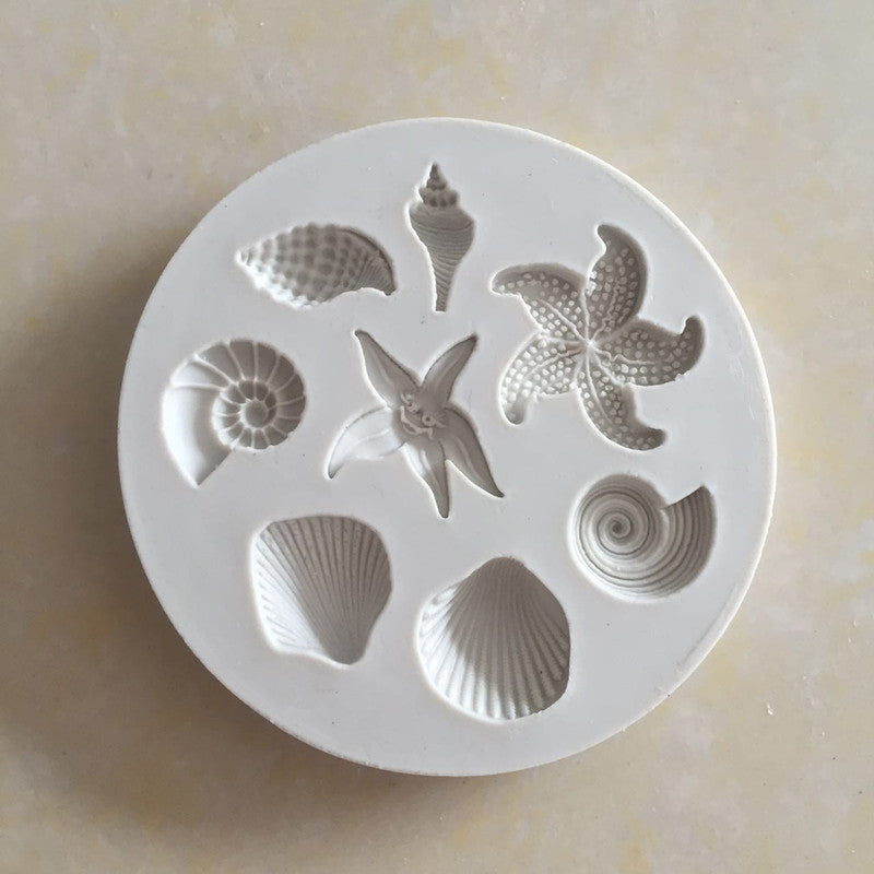 1pc, Fondant Molds Cake Mould Silicone Square Baking Tools Chocolate Shell and Starfish/Sea Stars in AntiqueWhite